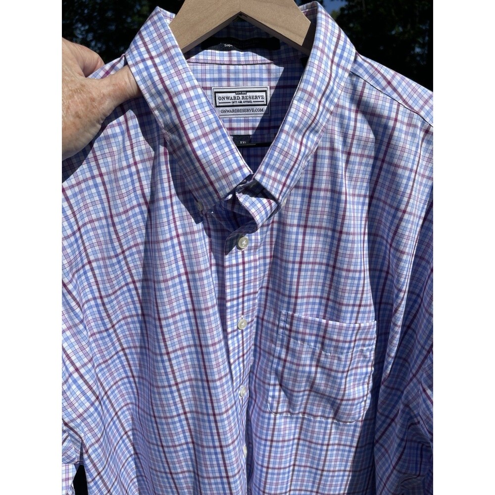 Onward Reserve Wrinkle Free Button Down Plaid Shirt Pocket Cotton Mens Size XXL